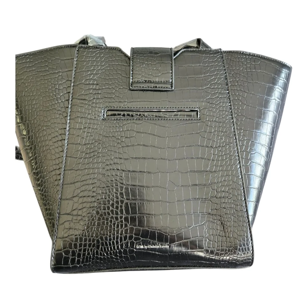 Christian Lacroix Galette Wave Top Croc Black Structured Tote Bag, NWT